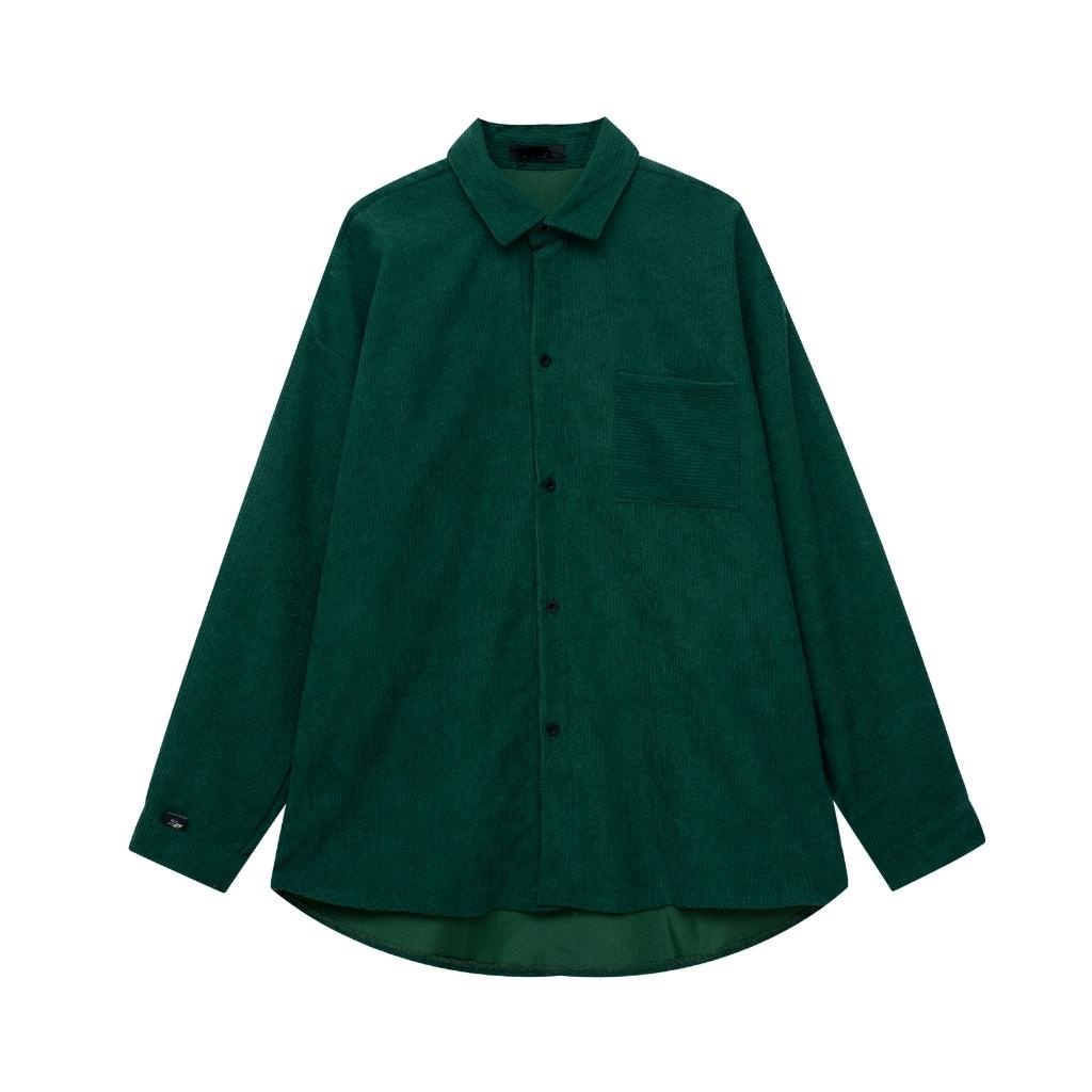 Áo sơ mi tay dài nam nữ dáng rộng cao cấp vải nhung tăm có túi trước ngực 98wear