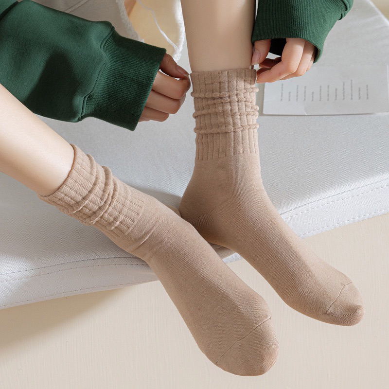 Set 5 Đôi Tất Cao Cổ Trơn Gân Tông Nâu Siêu Hot Phong Cách Hàn tt27