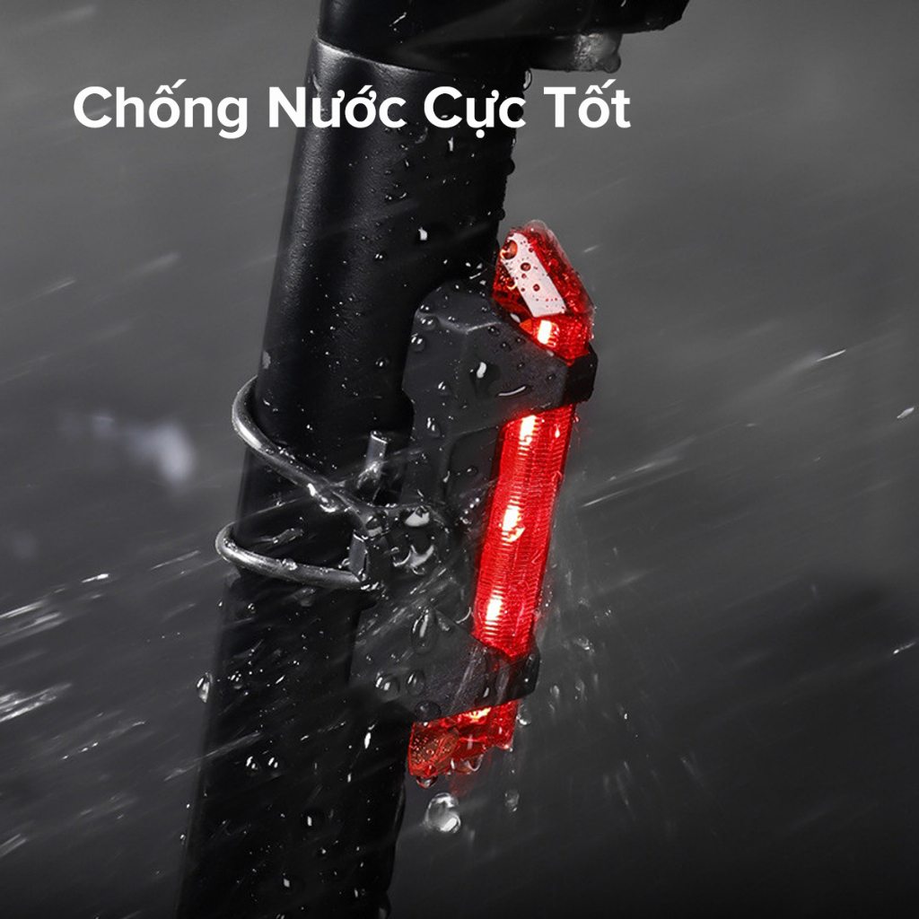 Đèn Xe Đạp Hậu LED Có Pin Sạc USB, Đèn Hậu Xe Đạp Thể Thao Gắn Sau Cảnh Báo An Toàn Nhấp Nháy 4 Chế Độ Sáng 5 Bóng LED