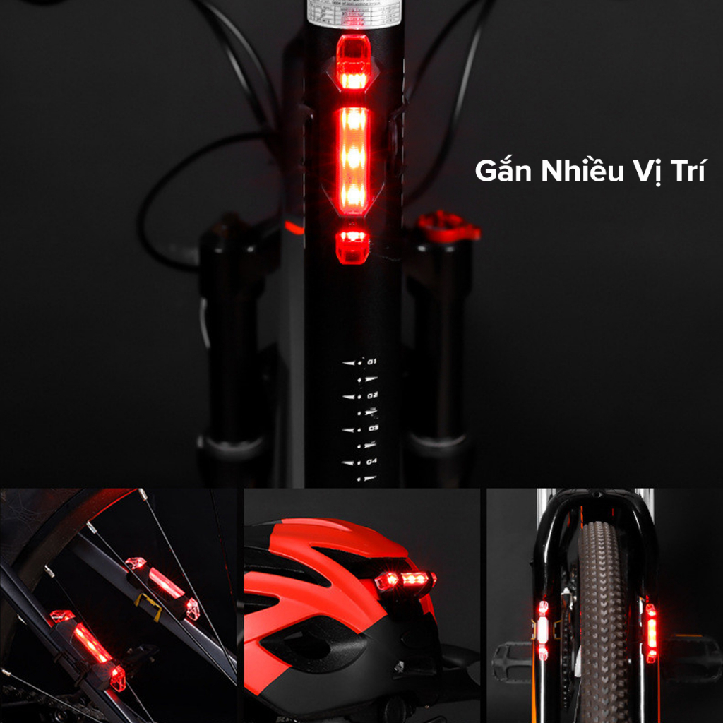 Đèn Xe Đạp Hậu LED Có Pin Sạc USB, Đèn Hậu Xe Đạp Thể Thao Gắn Sau Cảnh Báo An Toàn Nhấp Nháy 4 Chế Độ Sáng 5 Bóng LED