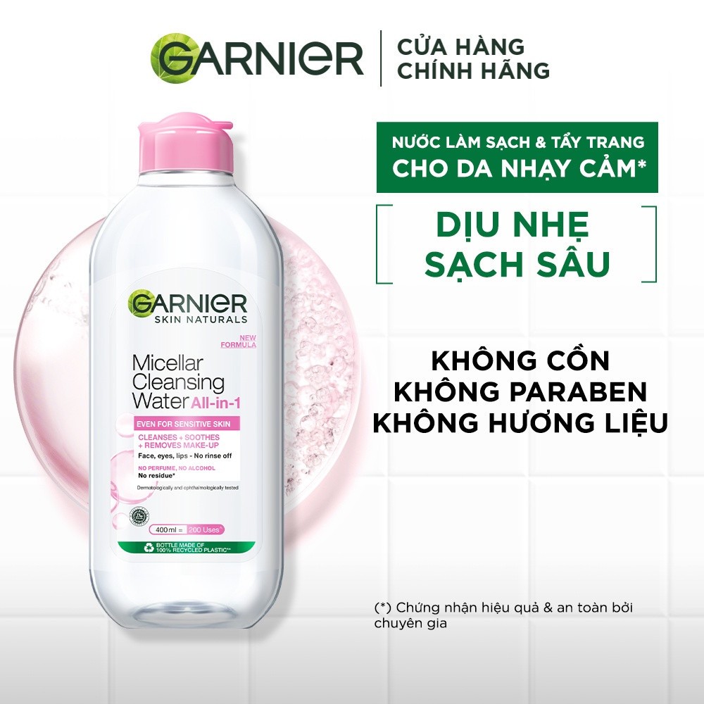 Nước Tẩy Trang làm sạch sâu dịu nhẹ cho mọi loại da - Garnier Micellar Cleansing Water 400ml | HEYCOS