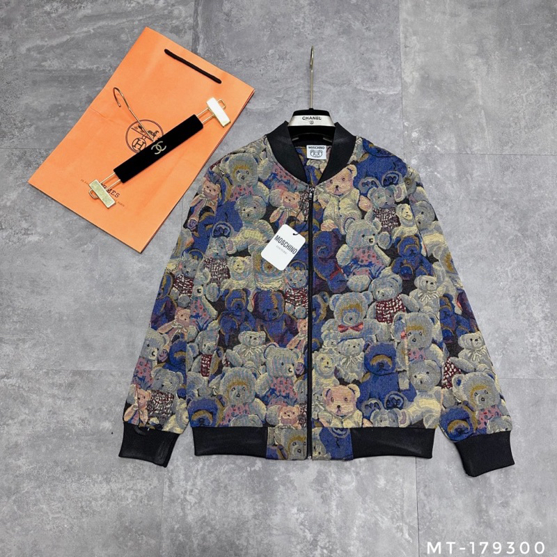 Áo khoác bomber Gấu Moschin Xanh cho Nam Nữ Bản sieeui cấp mẫu mới Tết 2024, Áo khoác nỉ MOSCHlNO Gấu siêu cấp Loại 1