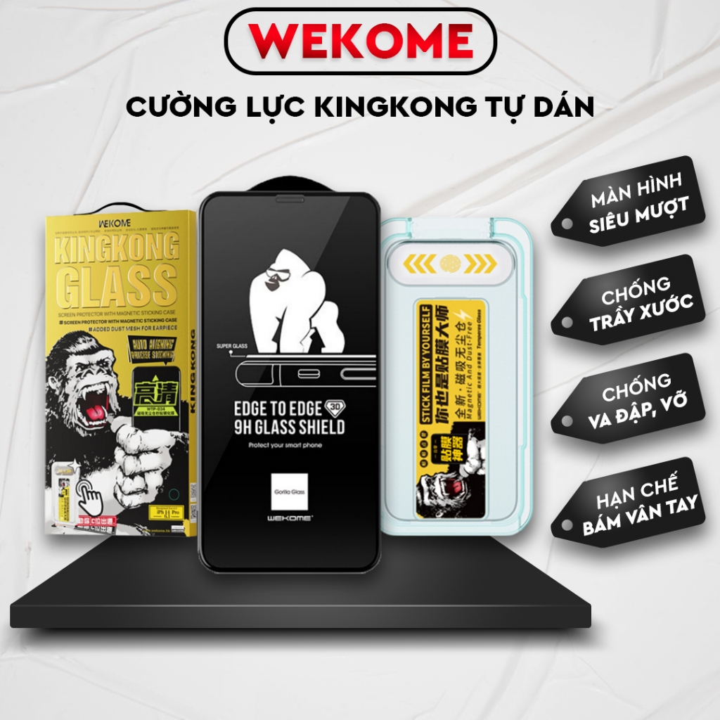 Kính Cường Lực iphone KingKong Wekome full màn, tự dán 6plus/6splus/7/8/7plus/8plus/x/xs/xsmax/11/12/13/14/pro/promax