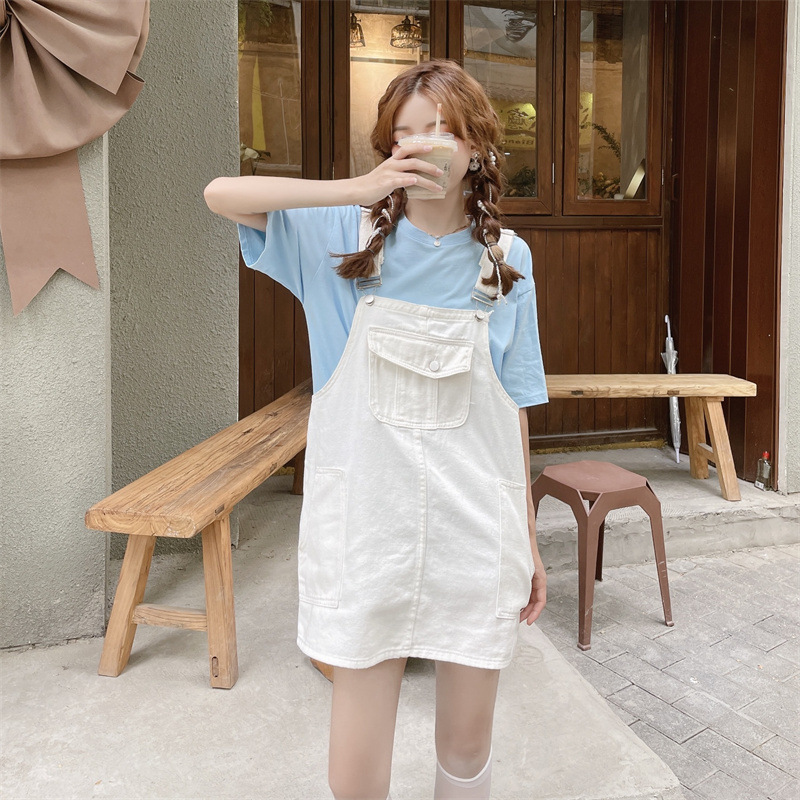 Váy yếm jean nữ vải bò ngắn MIAA chất jean dày dặn , đầm yếm demin hai dây có túi phong cách ulzzang Hàn Quốc