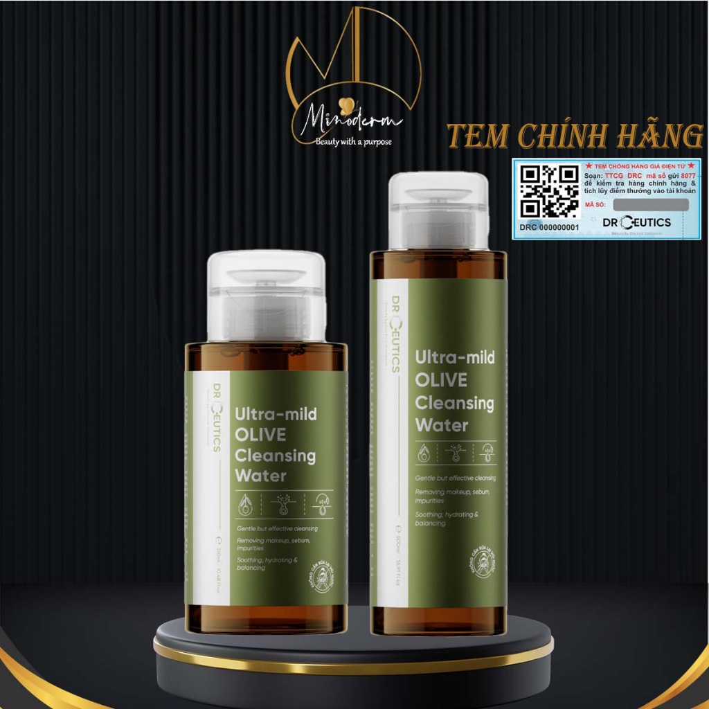 Nước tẩy trang DRCEUTICS Ultra-Mild Olive Cleansing Water làm sạch sâu, không gây khô da 310ml, 500ml