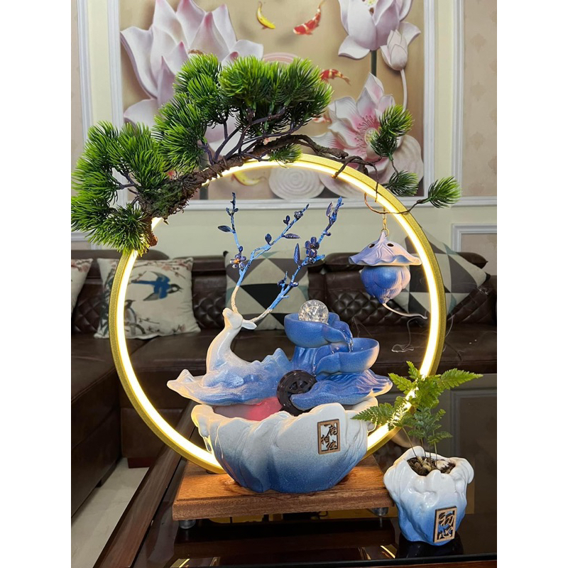 Thác Nước Phong Thuỷ HƯƠU XANH Thưởng Trầm Phun Nước  Kèm Đèn Led Cao Cấp .