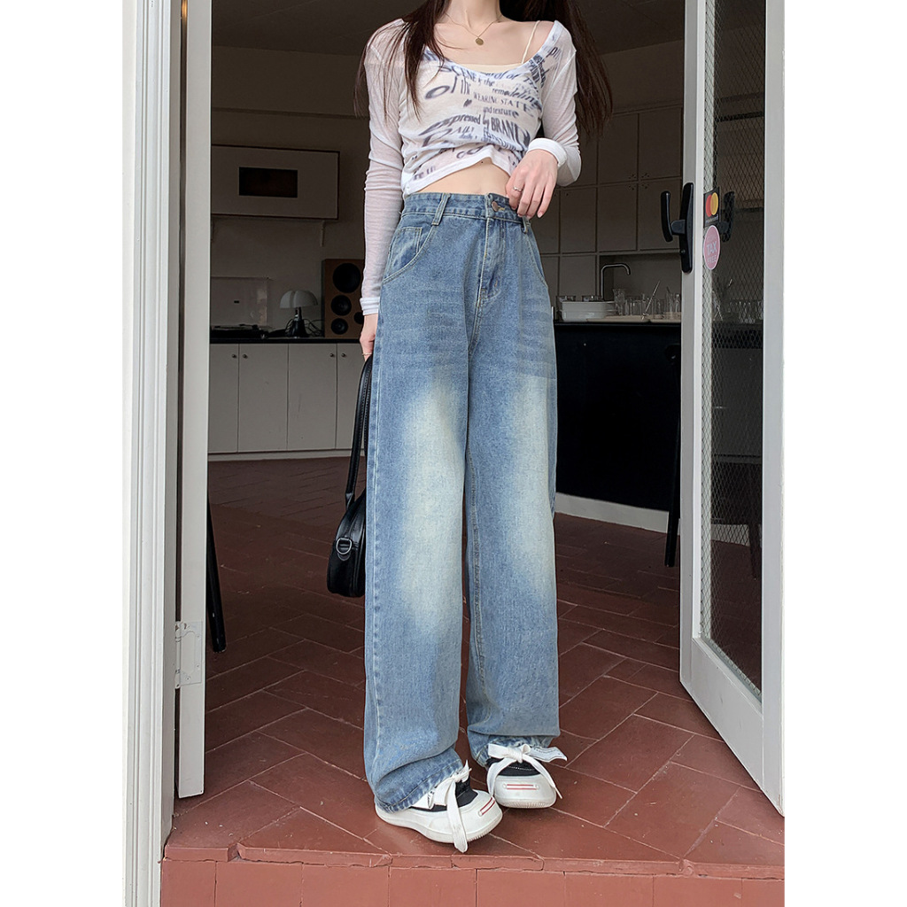 Quần jean nữ ống suông rộng cạp cao MIAA jeans nữ, Quần jean ống suông lưng ống rộng phong cách Retro Ulzzang 2023