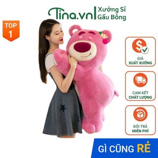 Gấu bông gấu lotso dâu, gấu dâu gấu lotso nằm ngủ dễ thương tina.vn 65cm-1m1