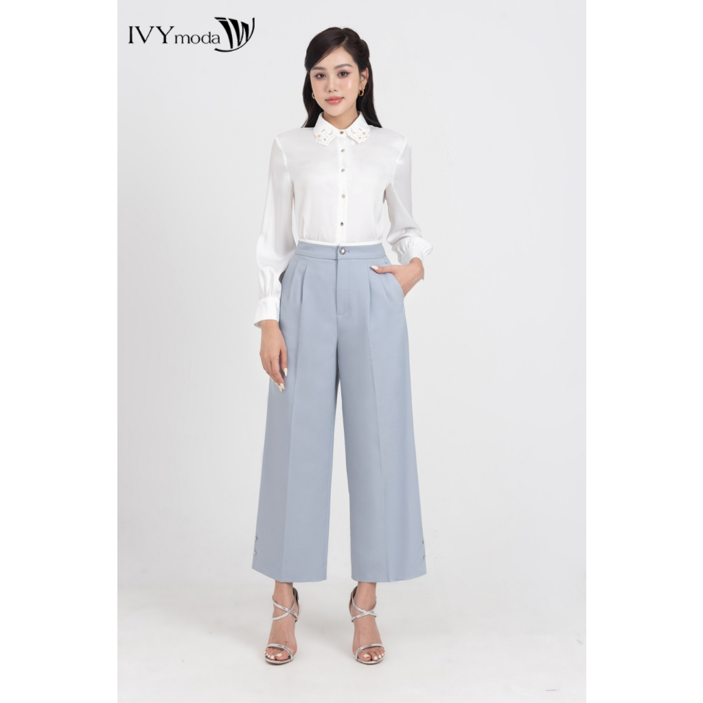 Áo sơ mi cổ thêu hoa nữ IVY moda MS 17M8509