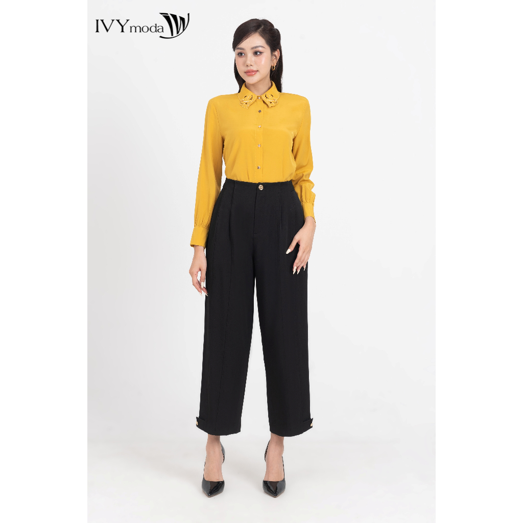 Áo sơ mi cổ thêu hoa nữ IVY moda MS 17M8509