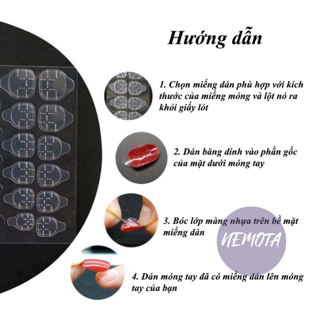 Miếng dán móng tay giả Nemota miếng dán nail box siêu dính gắn móng chắc chắn KD15
