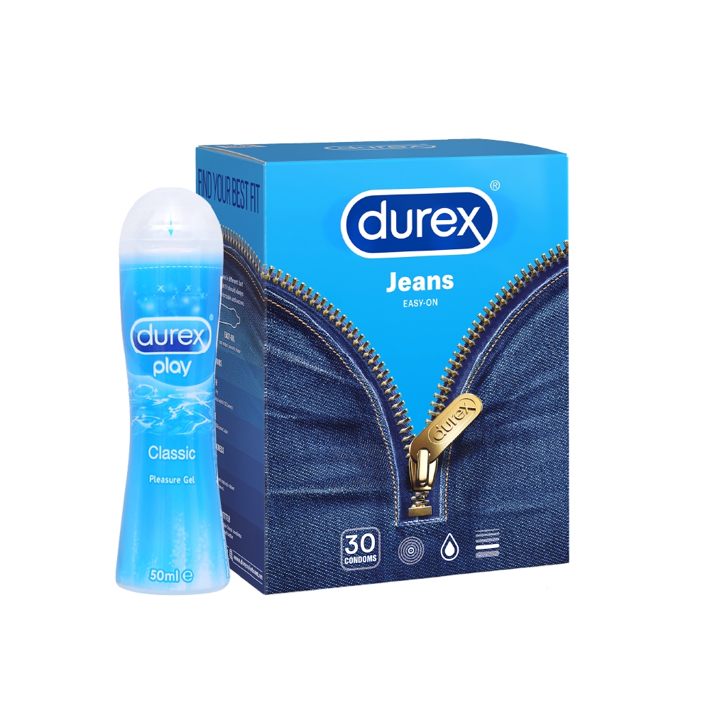 Combo Bao cao su Durex Jeans hộp 30 bao + Gel bôi trơn Durex Classic 50ml/chai