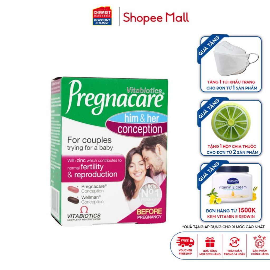 Viên uống Vitabiotics Pregnacare Him & Her Conception 60 viên cho cả vợ và chồng tăng khả năng thụ thai