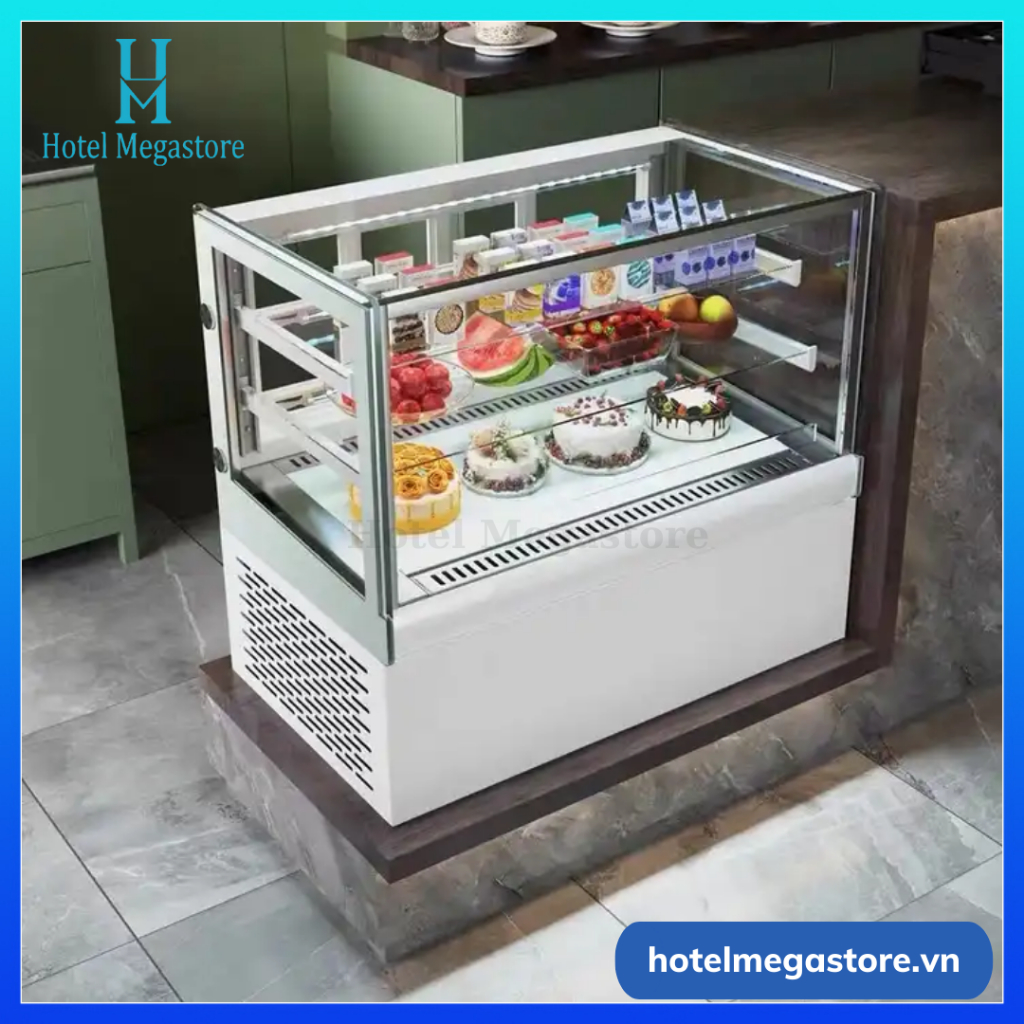 Tủ mát để bàn trưng bày màu trắng 70cm/ 90cm/1m2 kính vuông, có đèn sưởi kính chống đọng nước