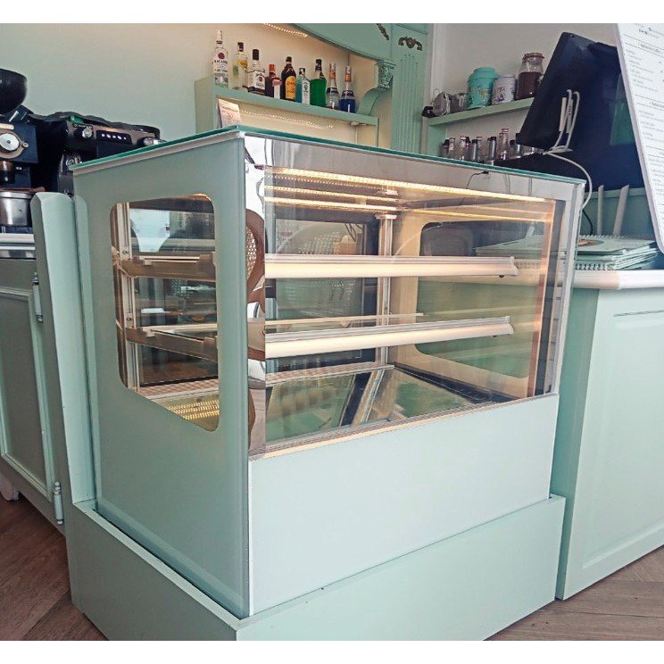 Tủ mát để bàn trưng bày màu trắng 70cm/ 90cm/1m2 kính vuông, có đèn sưởi kính chống đọng nước