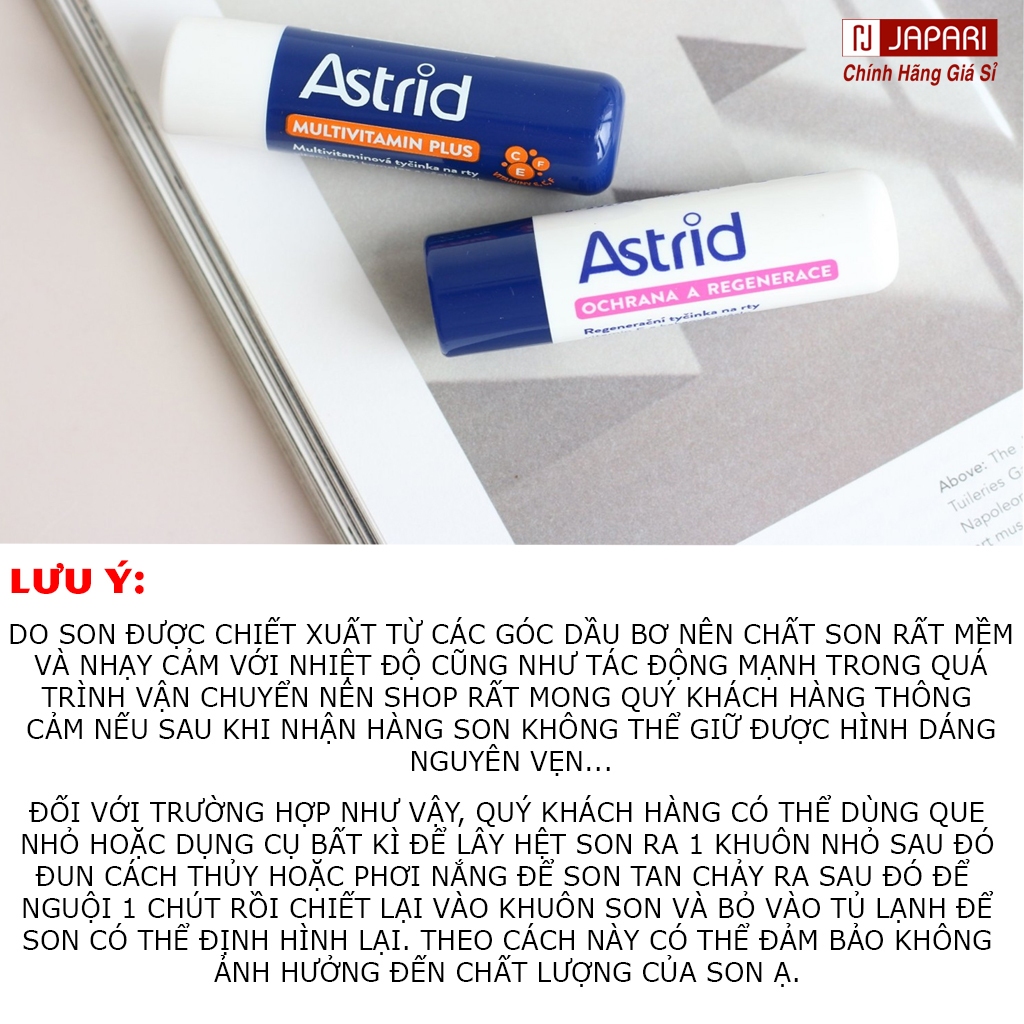 Son Dưỡng Astrid Có Màu & Không Màu CHÍNH HÃNG Mini, 4.7g - Son Dưỡng Môi Mỡ Hươu Tẩy Da Chết Giúp Dưỡng Ẩm - Japari
