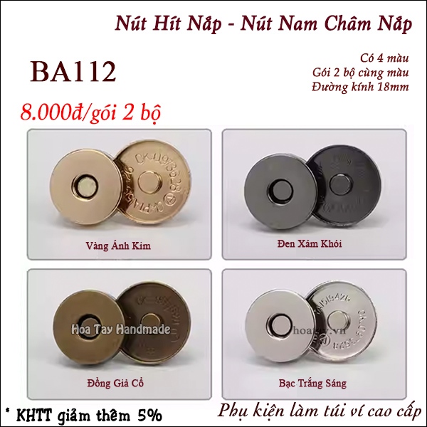 Nút Nam Châm Nắp - Nút Hít Nắp 18mm BA112 Làm Túi Xách