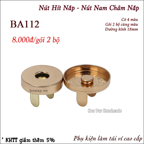 Nút Nam Châm Nắp - Nút Hít Nắp 18mm BA112 Làm Túi Xách