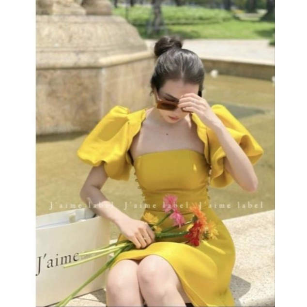 -Đầm tafta vai sóng hàng Quảng Châu phong cách tiểu thư kèm ảnh thật