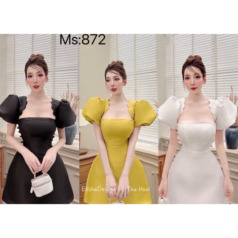 -Đầm tafta vai sóng hàng Quảng Châu phong cách tiểu thư kèm ảnh thật