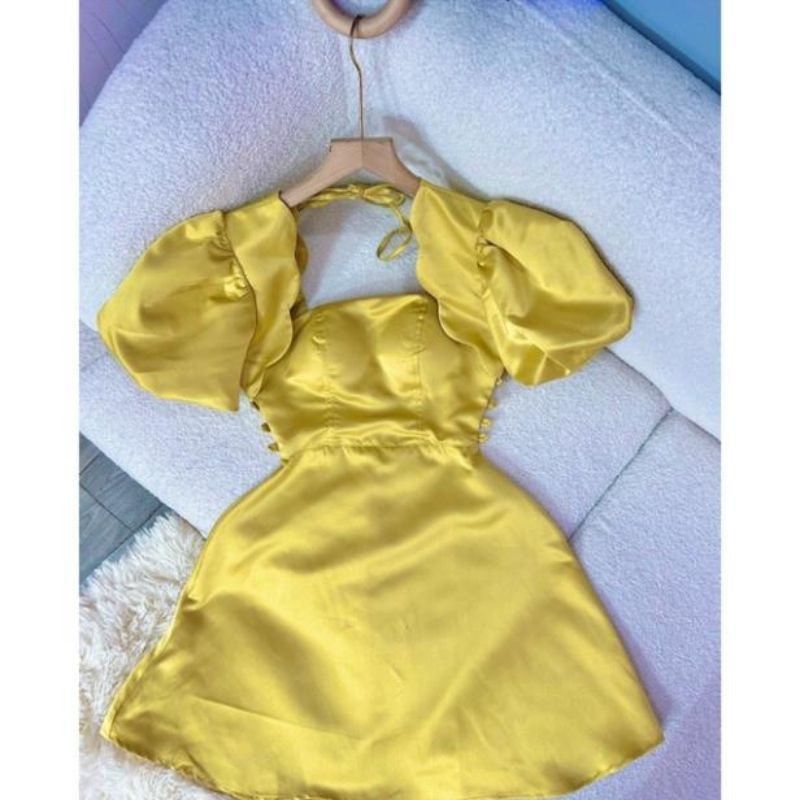 -Đầm tafta vai sóng hàng Quảng Châu phong cách tiểu thư kèm ảnh thật