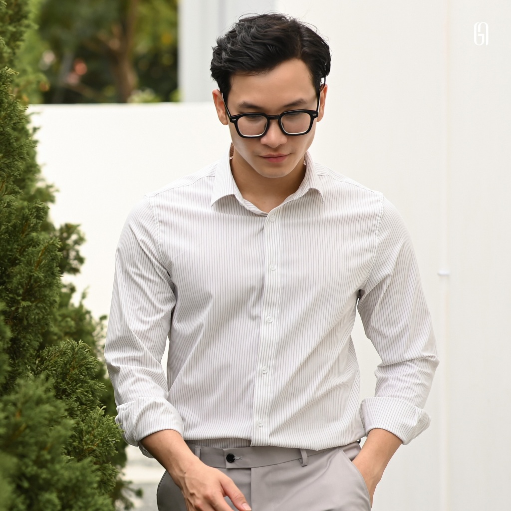 Sơ mi nam dài tay G23 STRIPED SPREAD SHIRT vải bamboo co giãn, form Slimfit - THE GMEN ELEGANT EST 2017