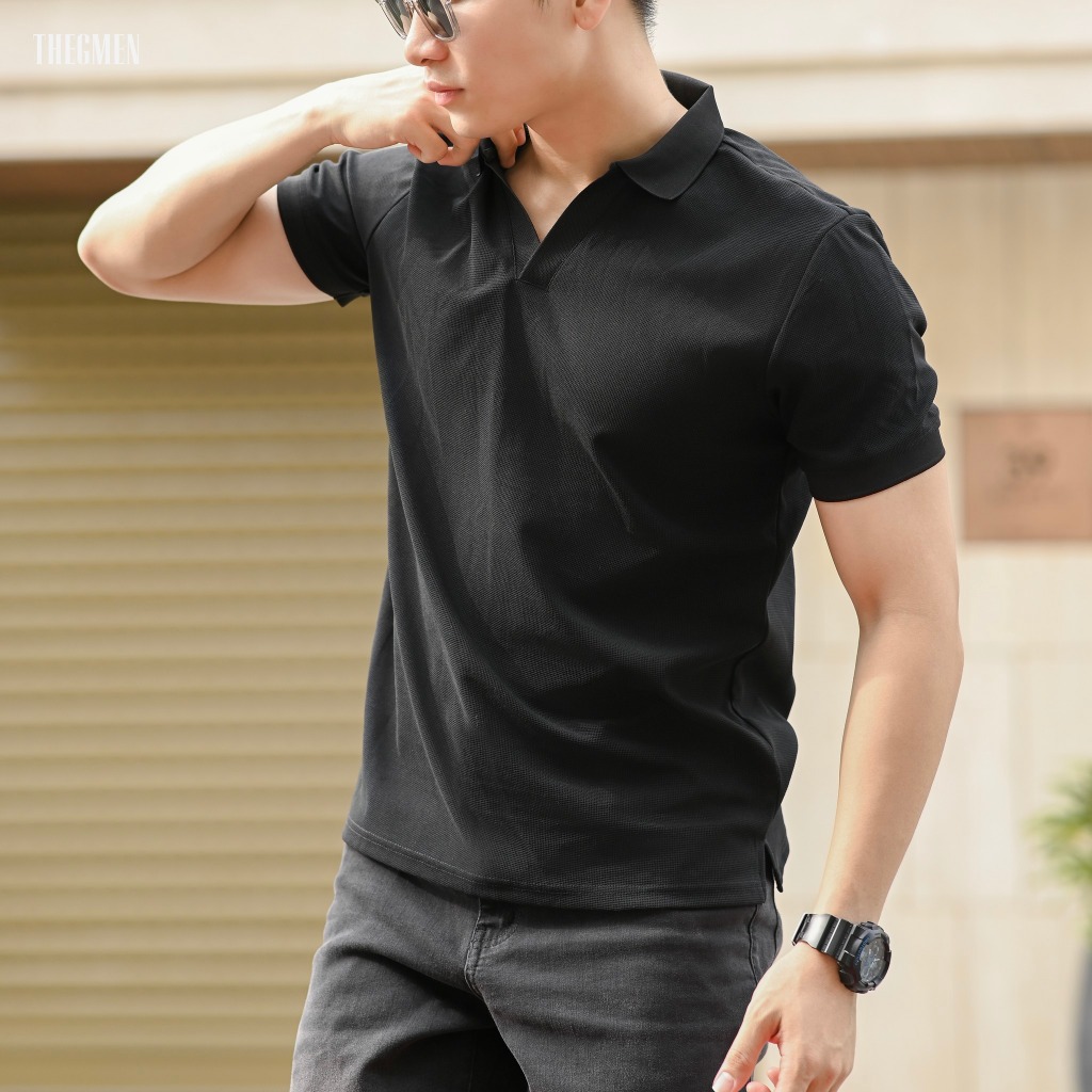 Áo polo nam phối viền P23 V POLO vải hạt 100% cotton, form Slimfit - THE GMEN ELEGANT EST 2017