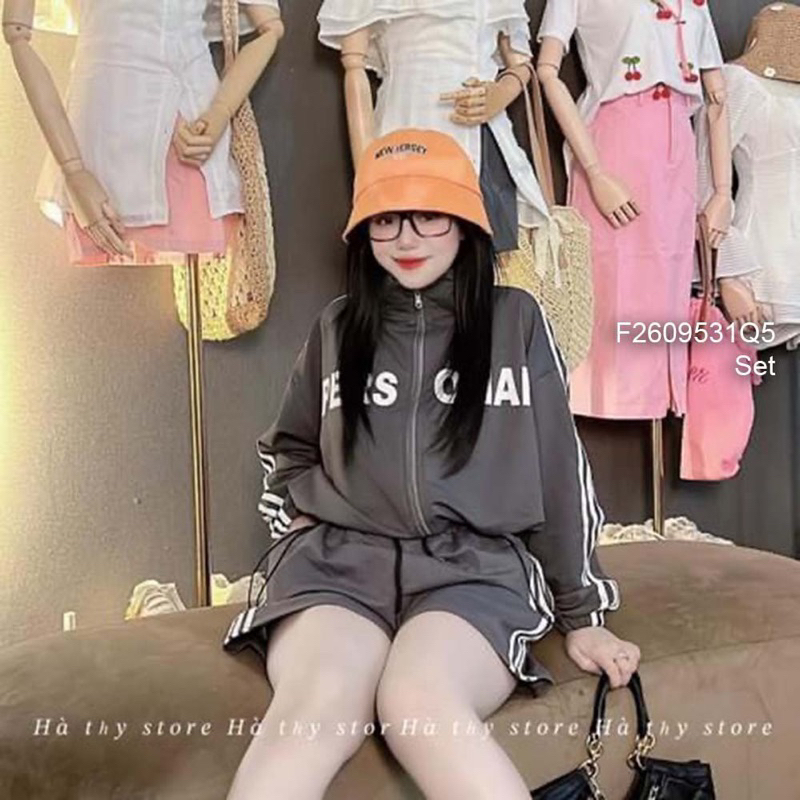 Set bộ thể thao áo tay dài in chữ rút eo kèm chân váy ngắn cá tính VIENS STORE
