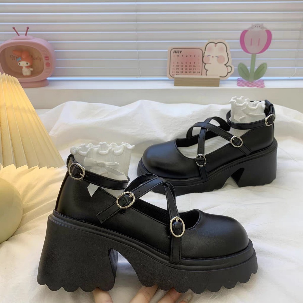 Giày Mary jane RANGBA nâng độn đế cao 6cm da bóng/lì cá tính năng động trẻ trung đơn giản quai cTHẬT