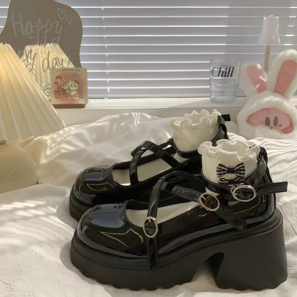 Giày Mary jane RANGBA nâng độn đế cao 6cm da bóng/lì cá tính năng động trẻ trung đơn giản quai cTHẬT
