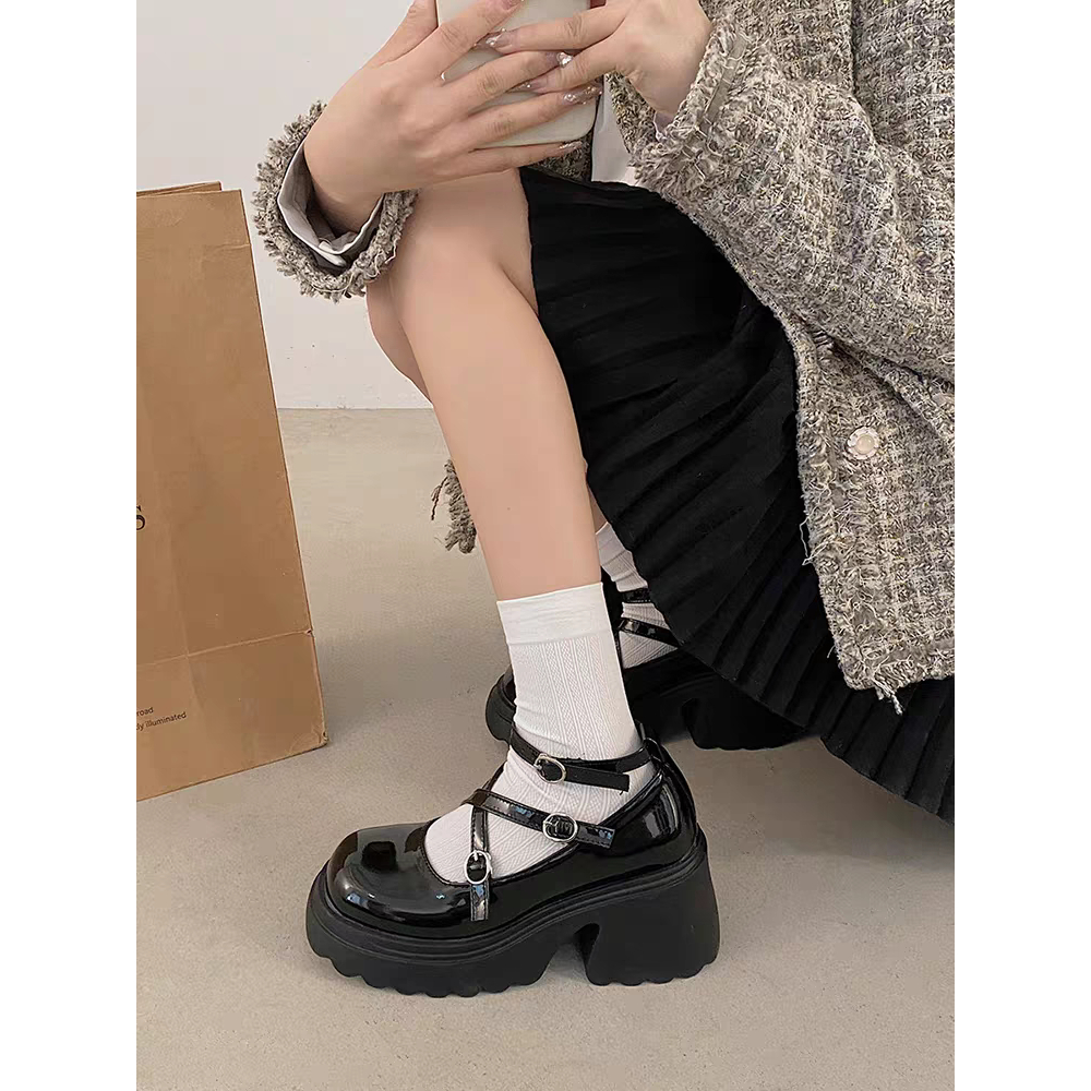 Giày Mary jane RANGBA nâng độn đế cao 6cm da bóng/lì cá tính năng động trẻ trung đơn giản quai cTHẬT