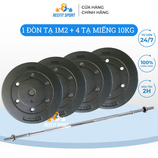 Bộ đòn tạ dài 1m2 và 40kg tạ miếng nhựa đen