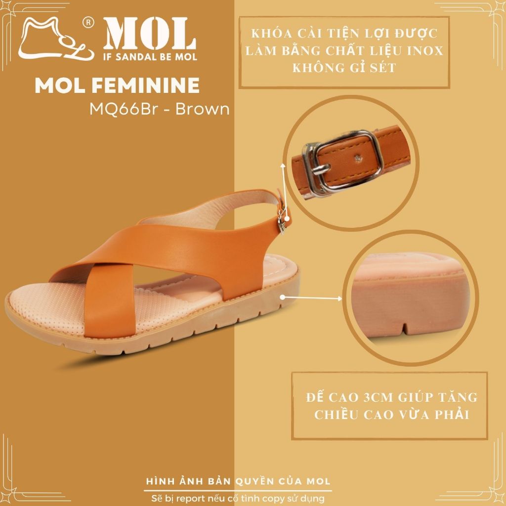 Sandal nữ chính hãng hiệu MOL quai chéo MQ66Br màu nâu