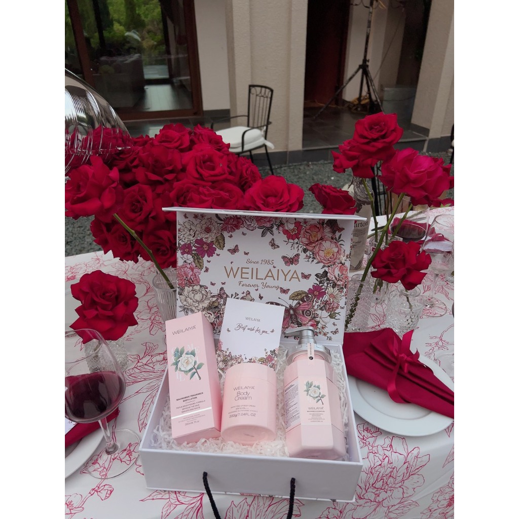 Hộp quà tặng Sữa tắm trắng da Niacinamide Weilaiya, kem body, Lotion dưỡng thể trắng da body hoa trà