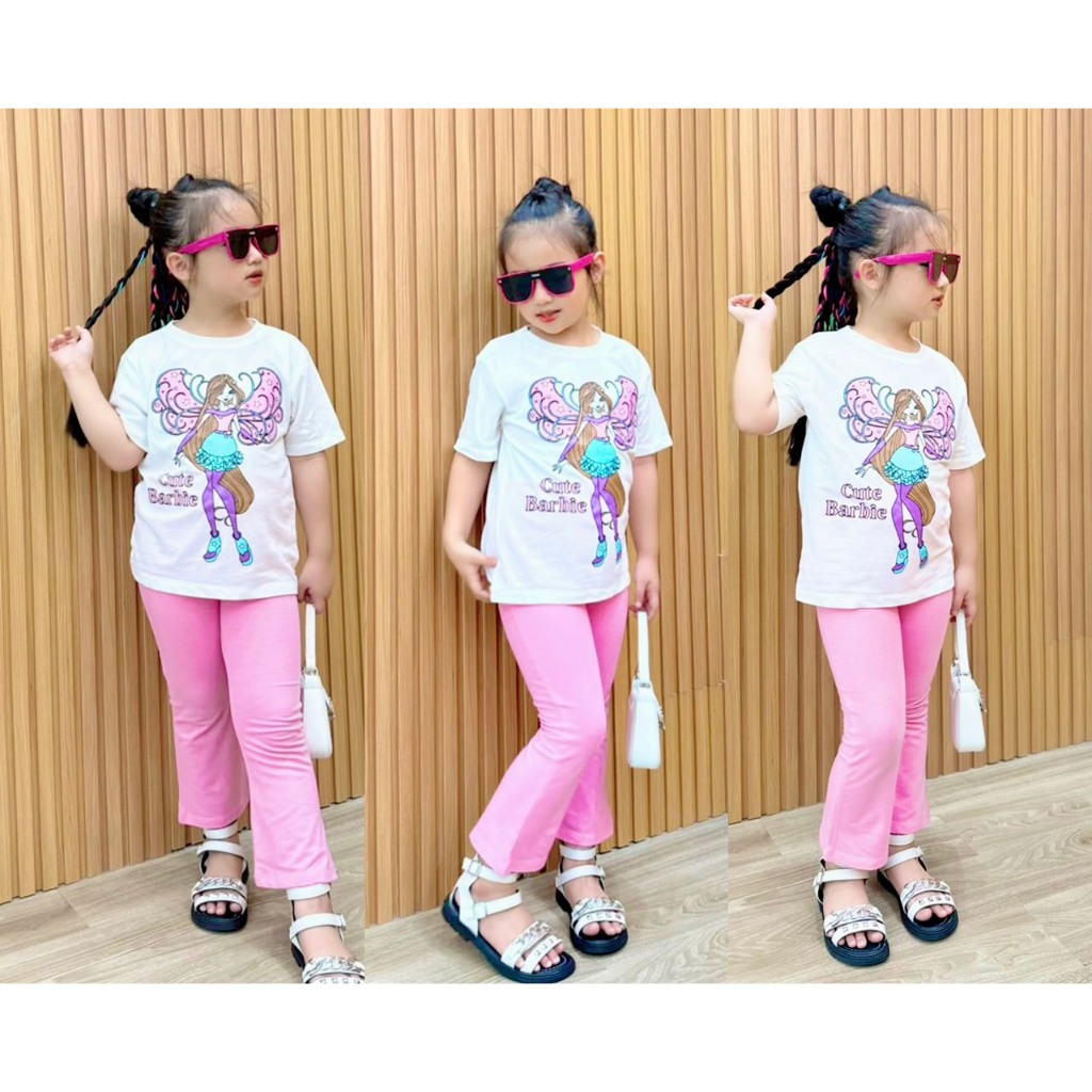 Đồ bộ bé gái 20-40kg cotton 4 chiều quần loe, tay ngắn, mềm, mịn mát, bộ quần áo cho bé gái