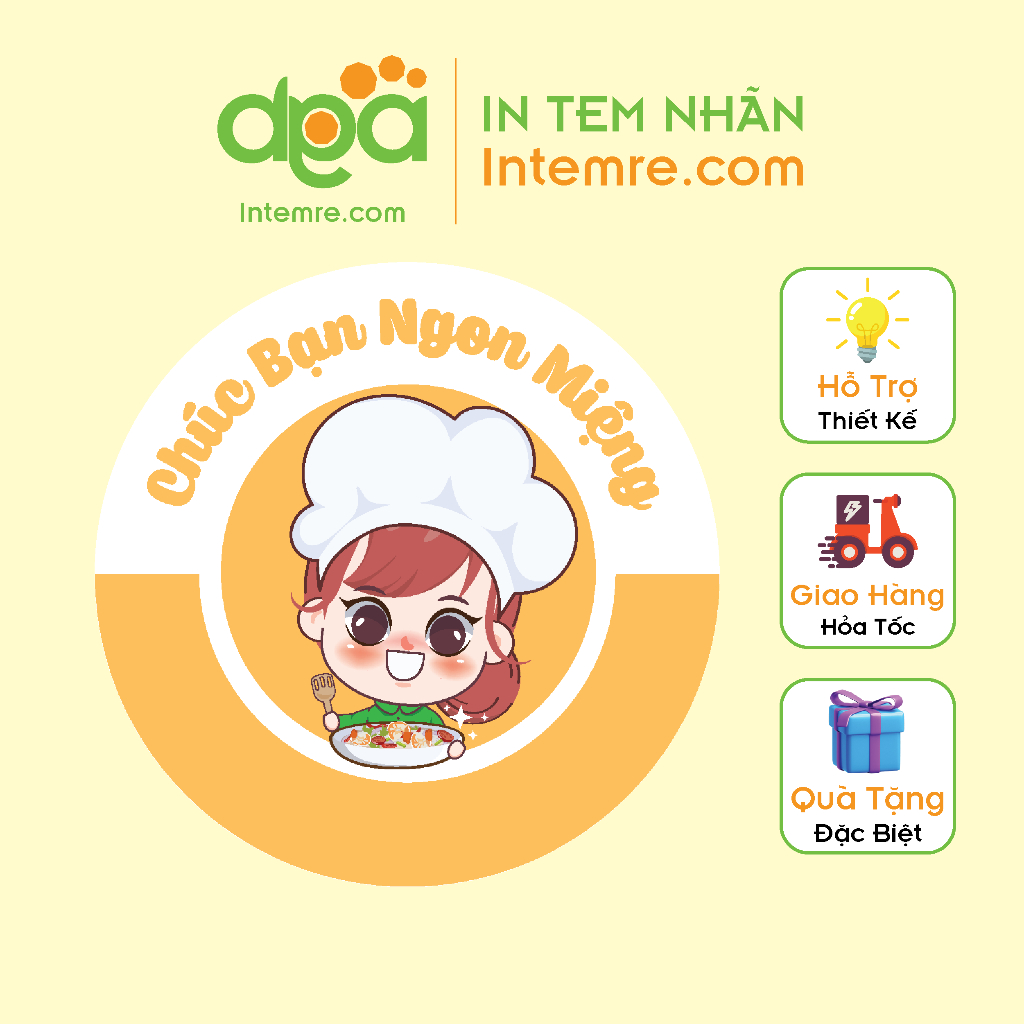 Sẳn 100 Tem Nhãn Giấy Decal Dán Intemre.com Chúc Ngon Miệng, Ăn Vặt, Trà Sữa - Kt: 3cm - Mẫu 16-34