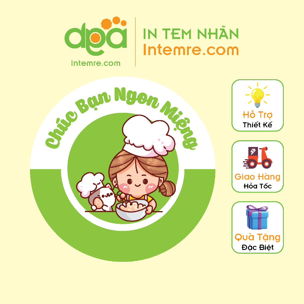 Sẳn 100 Tem Nhãn Giấy Decal Dán Intemre.com Chúc Ngon Miệng, Ăn Vặt, Trà Sữa - Kt: 3cm - Mẫu 16-34