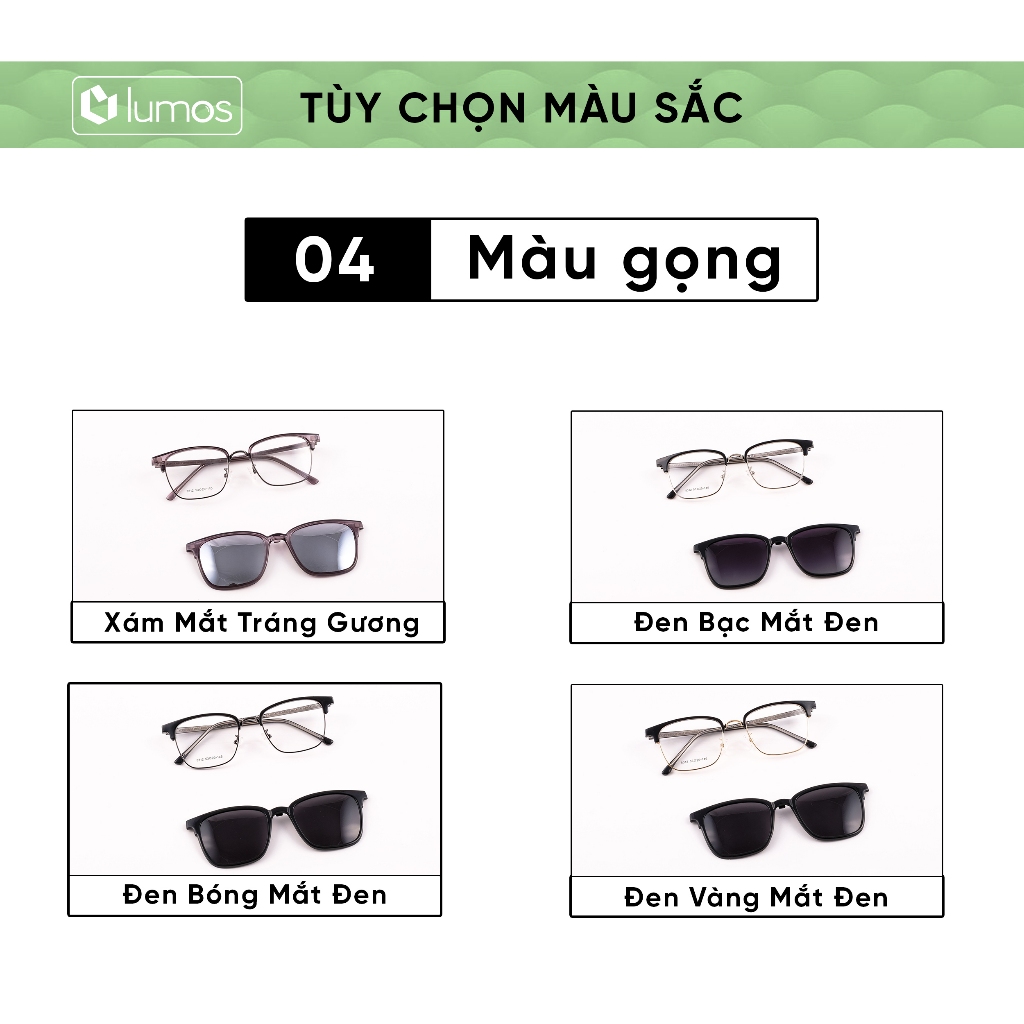 Gọng kính cận râm Lumos 2in1 mắt vuông nam nữ thời trang chất liệu nhựa TR có lõi thép chống tia UV cao cấp 8312