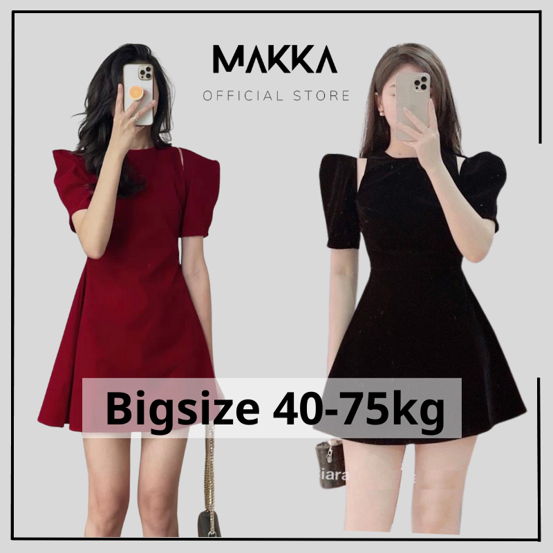 Đầm chính hãng MAKKA Fashion váy nhung tiểu thư tay bồng khoét vai phong cách trẻ trung cá tính 559