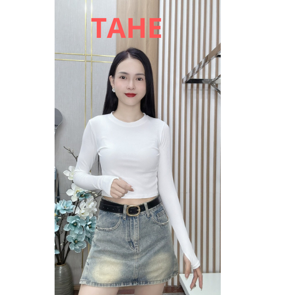 Áo croptop dài tay nữ giữ nhiệt ấm kiểu ôm body vải cotton co giãn tốt AT1