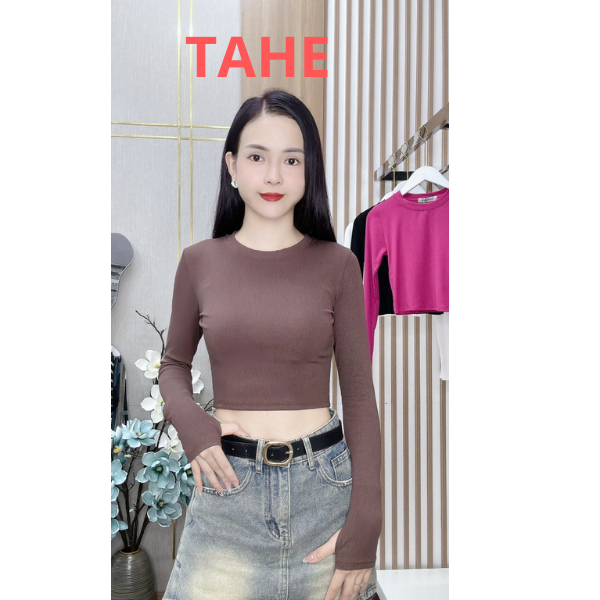 Áo croptop dài tay nữ giữ nhiệt ấm kiểu ôm body vải cotton co giãn tốt AT1