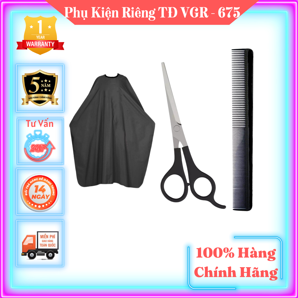 💔Qùa Tặng Riêng TĐ VGR - 675💔 Phụ Kiện Tông Đơ VGR - 675 áo choàng, kéo cắt và lược...