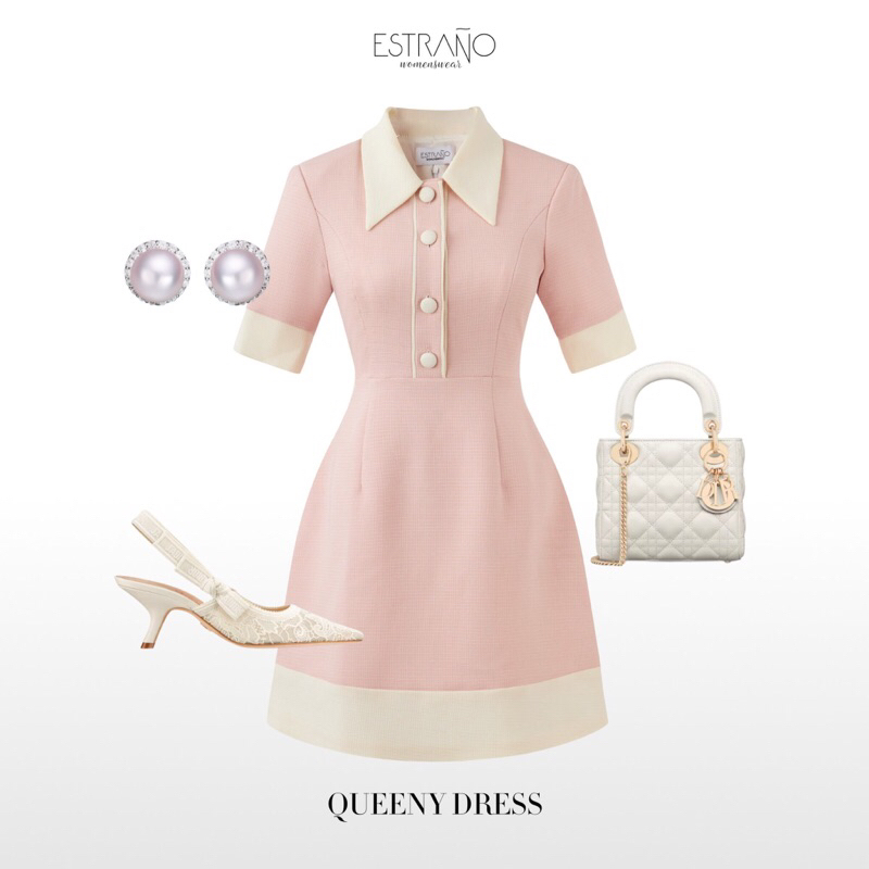 VÁY THIẾT KẾ CÀI KHUY DÁNG CHỮ A SANG CHẢNH - QUEENY DRESS BY ESTRANO
