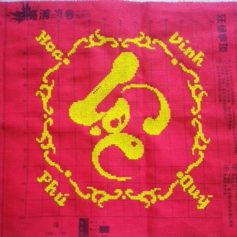 Tranh thêu tay chữ thập Phúc Lộc Thọ
