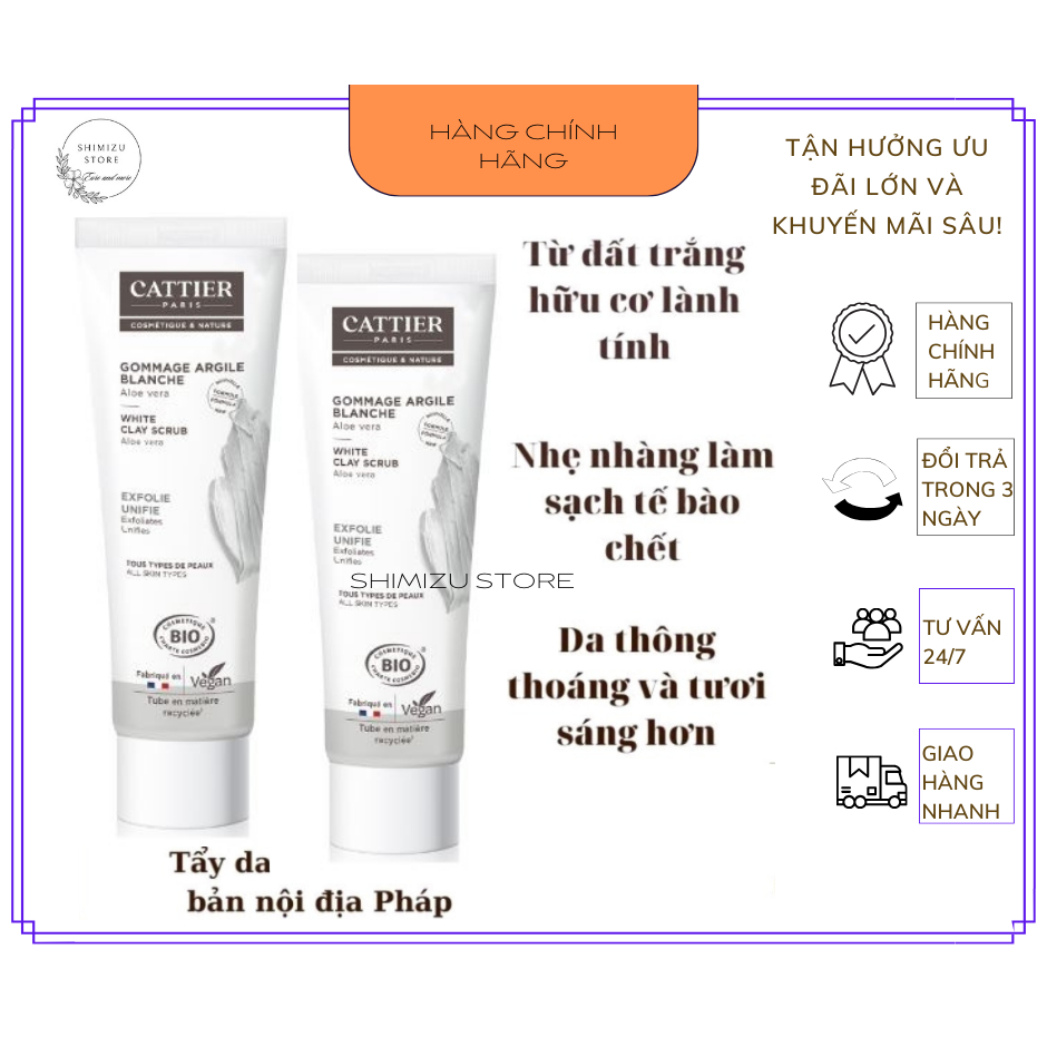 Tẩy da chết đất sét Cattier 100ml hàng Nội địa (mẫu mới) - Shimizu store ❤️💝❤️
