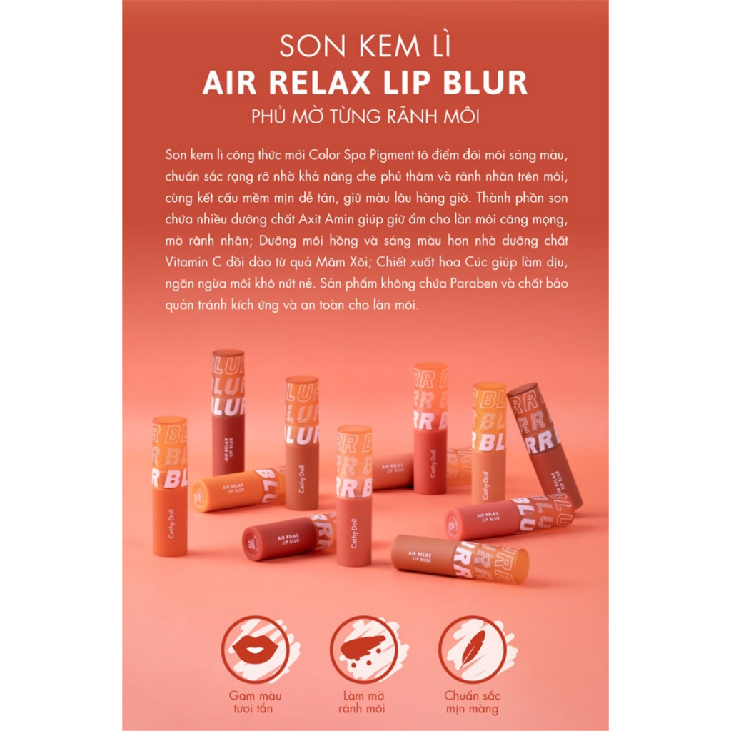 Son Kem Lì Cathy Doll Air Relax Lip Blur 3.5 g mềm mịn, lâu trôi June6.vn