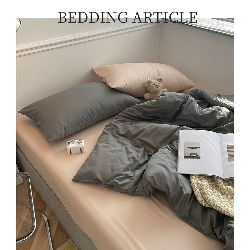 Bộ chăn ga gối cotton tici  cotton đũi trơn dày decor phòng ngủ vintage màu ghi mix nâu đủ mọi cỡ nệm