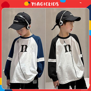 Áo thun cho bé trai Magickids áo thun dài tay cotton phối màu in chữ phong cách Hàn Quốc Quần áo trẻ em AO23054