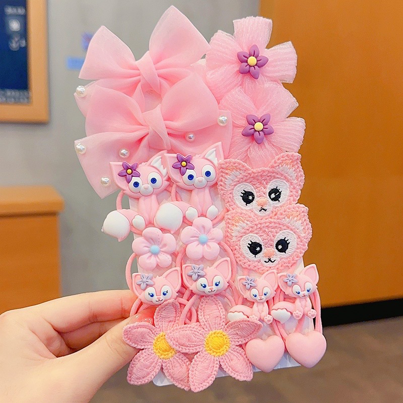 Sét 20 Dây Buộc Tóc Cao Su Co Giãn Hình Gấu Và Dâu Tây Dễ Thương Cho Bé Gái