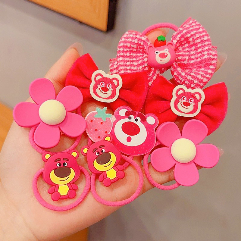 Sét 20 Dây Buộc Tóc Cao Su Co Giãn Hình Gấu Và Dâu Tây Dễ Thương Cho Bé Gái